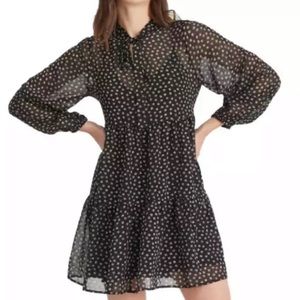 Sanctuary Black & White Daisy Sheer Overlay Babydoll Dress Size Extra Small